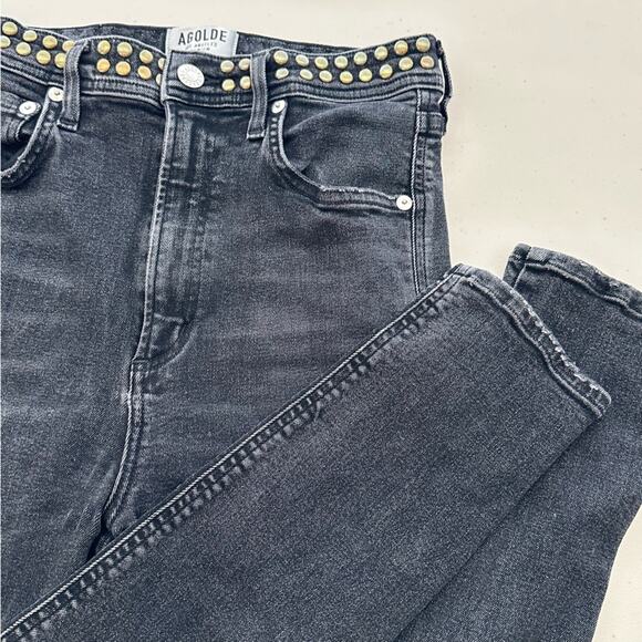 Agolde Super High Rise Roxanne Black Goldr Waist Jeans 27 - Picture 1 of 8